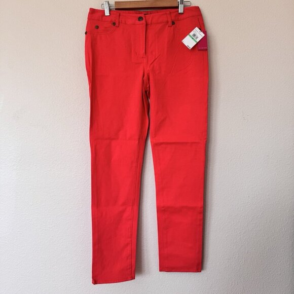 Vince Camuto Skinny Jeans Size 8 Salmon Cotton Stretch New Embroidered Logo - Picture 1 of 6